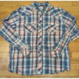Ariat Retro Fit Men's Size XL Western Cowboy Rodeo Shirt Plaid Blue Coral White